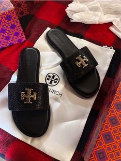 Tory Burch Black Crystal Slide Sandals