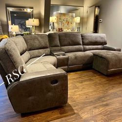 6 Piece Reclining Sectional Couch Brown Microfiber 💛No Needed Credit Check 💛 $39 Down Payment with Financing2337