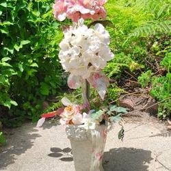 24" Pink and White Hydrangea Artificial Floral Wedding Plant Flowers