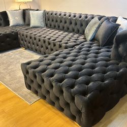 Black Modern Luxury Huge Sectional Sofa with Double Chaise /P