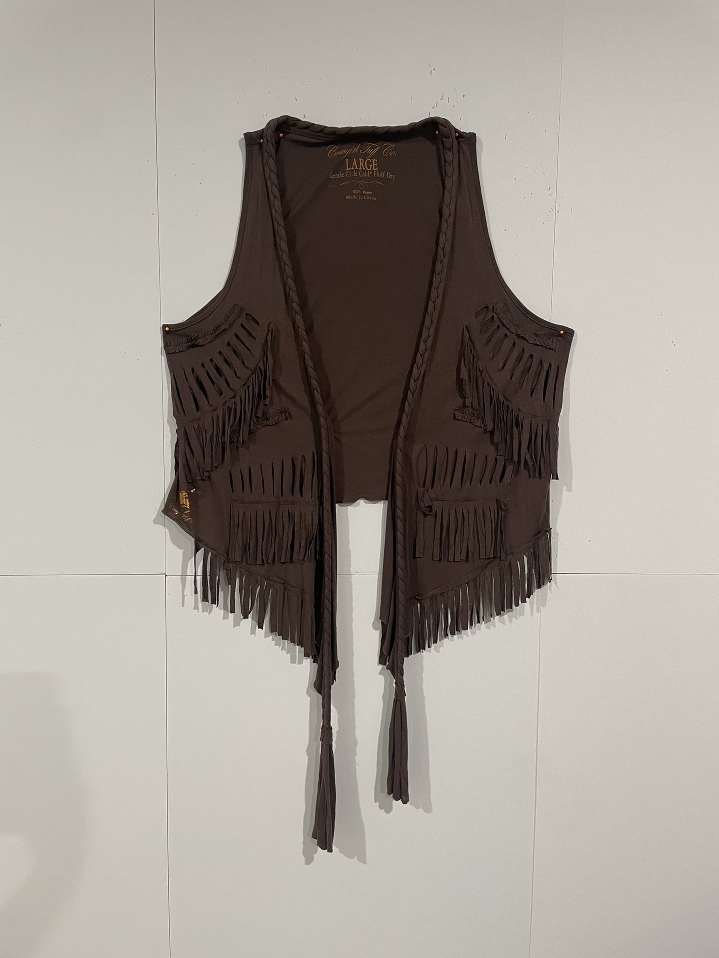 Cowgirl Tuff Co. brown L fringe vest