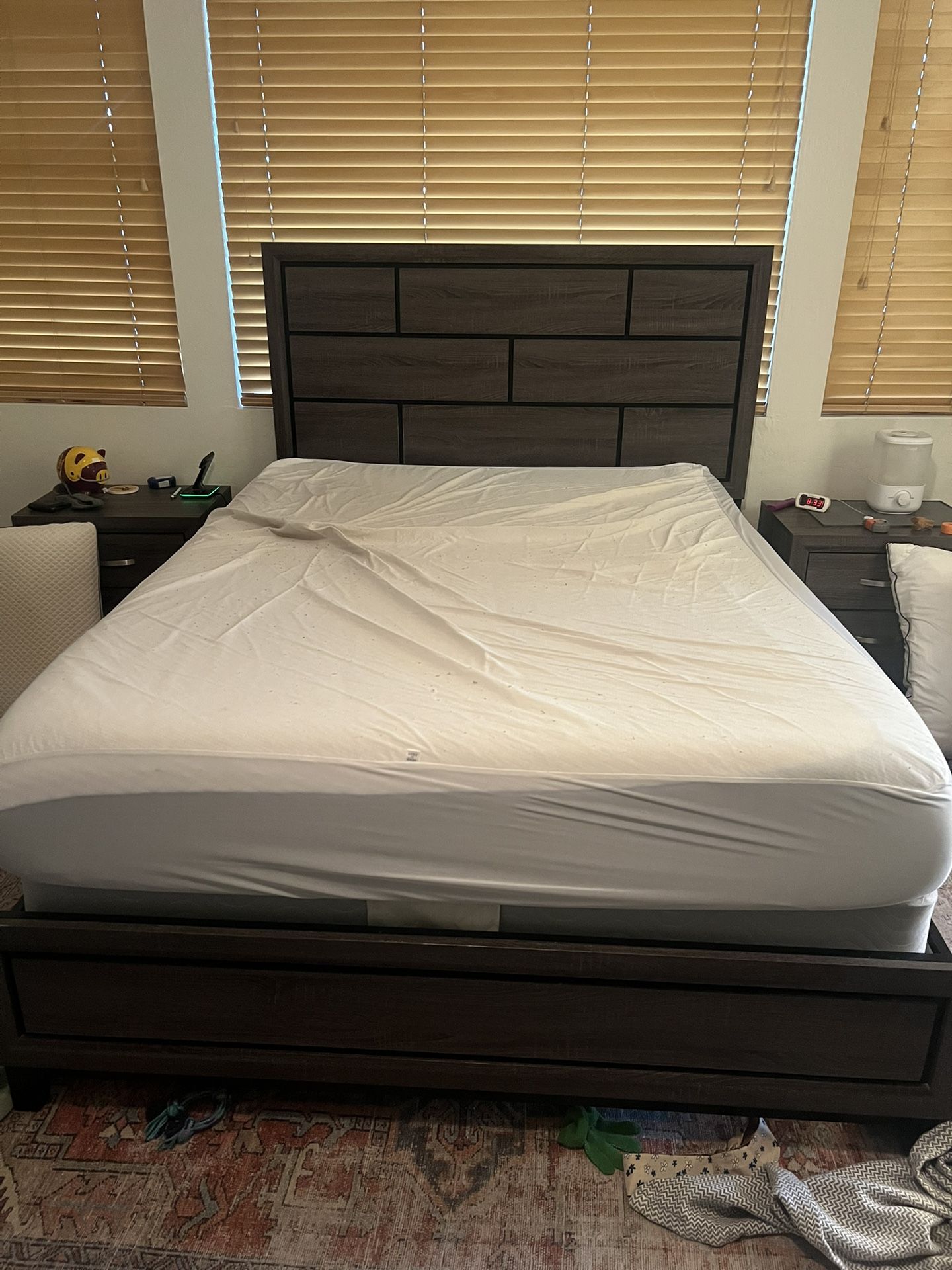 Queen Nectar mattress, queen bed frame, queen box spring