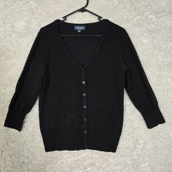 Modcloth Sweater Womens Large Black Cardigan 3/4 Sleeve Fitted Stretch READ
