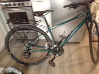 Green Hybrid Commuter Bike with Rear Rack