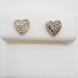 14k Gold Diamond Heart Screwback Earrings