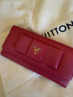 Authentic PRADA Saffiano Leather Bow Long Wallet - Peonia Pink