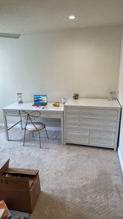Arts and crafts desk and cabinet - ivory