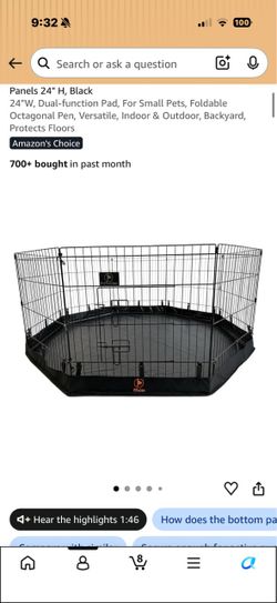 Foldable Octagonal Pet Playpen, Black 24" H