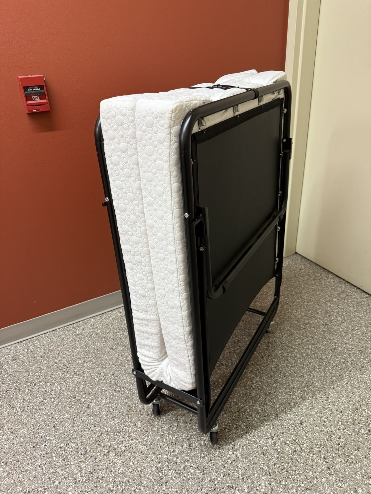 Portable folding bed with memory foam mattress rollaway cot on wheels,