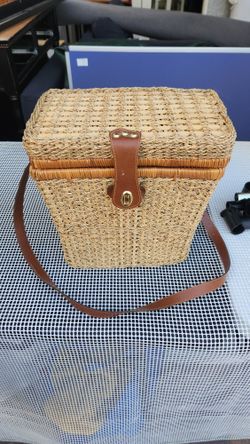 Adorable Wicker & Red Plaid Picnic Basket for 2