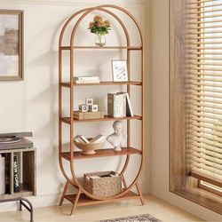 New assembled bookshelf 5-Tier Arched Bookcase, 70.8" Tall Modern Open Book Shelves, Storage Shelves with Metal Frame, Freestanding Display Rack for L