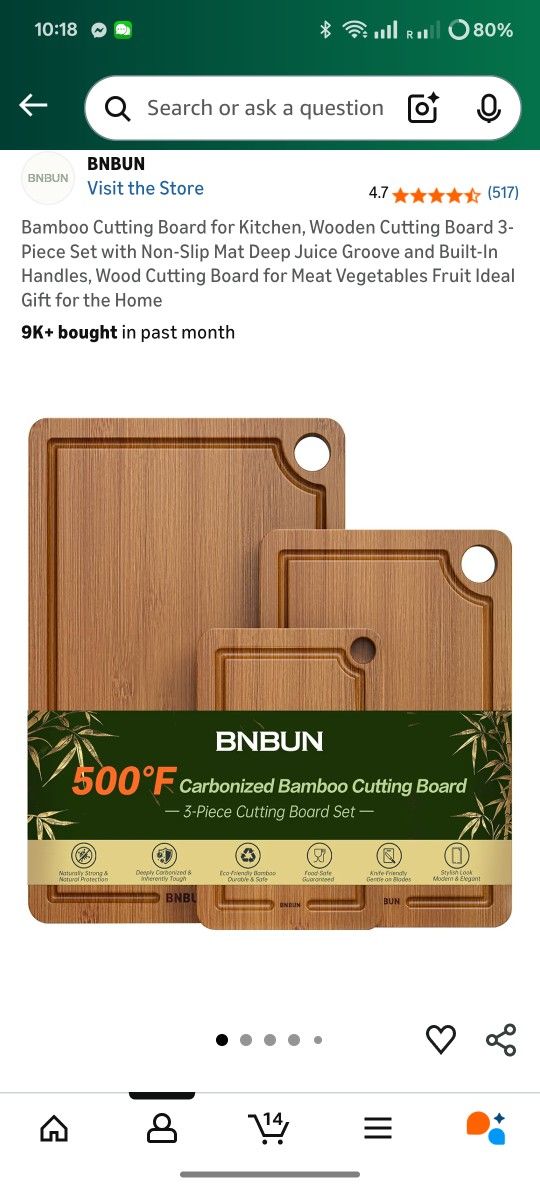 Bamboo Cutting Board for Kitchen, Wooden Cutting Board 3-Piece Set with Non-Slip Mat Deep Juice Groove and Built-In Handles, Wood Cutting Board for Me