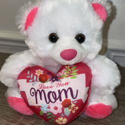 Star Gift Plush 6" White Bear With Heart "Love You Mom"