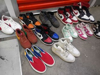 lot of tennis shoes for women men and kids all for $140