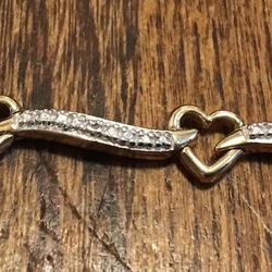 Sterling Vermeil diamond heart bracelet 7.5 inches