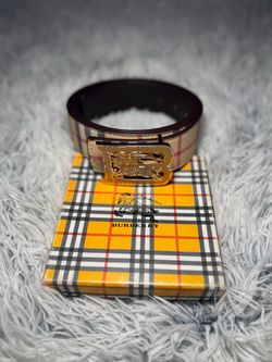 Beige Plaid Leather Belt