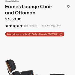 DWR- Eames Lounge Chair & Ottoman - Walnut - All Grain Leather Black