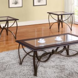 	 3-PC GLASS COFFEE TABLE SET- (1PC- 47"X24"X20") (2PC -24"X24"X22")-- 2 BOXES REQ'D - BRONZE HD985