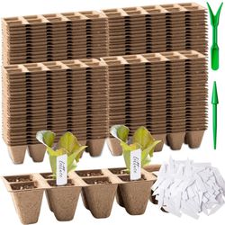 100 pcs Seed Starter Trays with Drain Holes Cells Seedling Start Trays Seed Starter Kit Organic Peat Pots for Seedlings Germination Planting Tray with