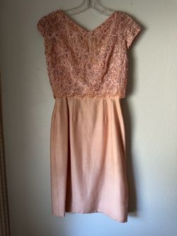 Vintage 1950s 1960s Blush Pink Beaded Lace Cocktail Dress Sheath Wiggle Small⁠