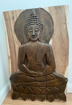 Large Handmade Solid Wood Buddha Wall Relief 36”x23”x1”. $275 O.B.O.