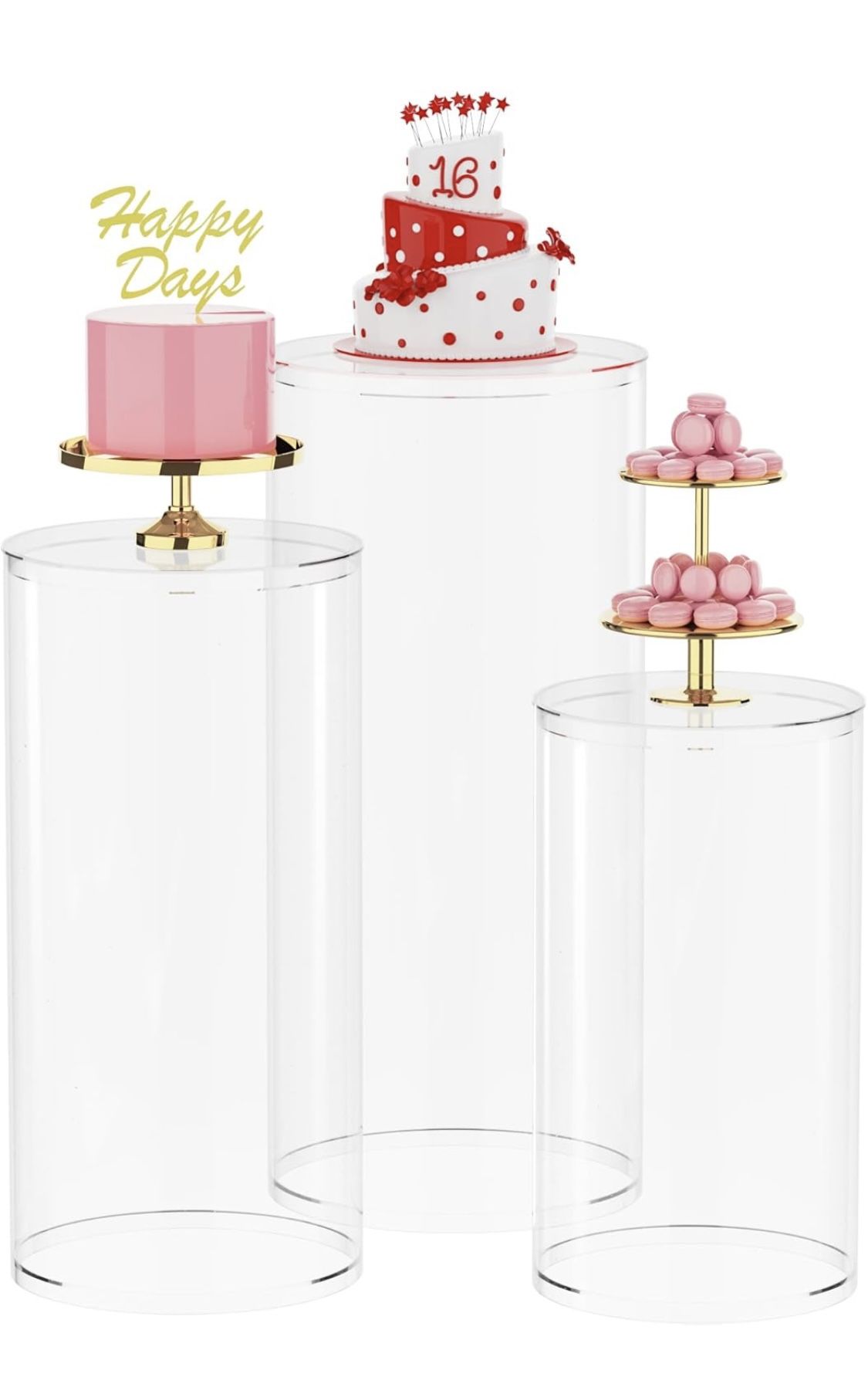Wokceer Cylinder Pedestal Stands for Party 3Pcs Large Round Cylinder Tables for Parties Pedestal Stand Display Plinth Pillars for Wedding Birthday Par