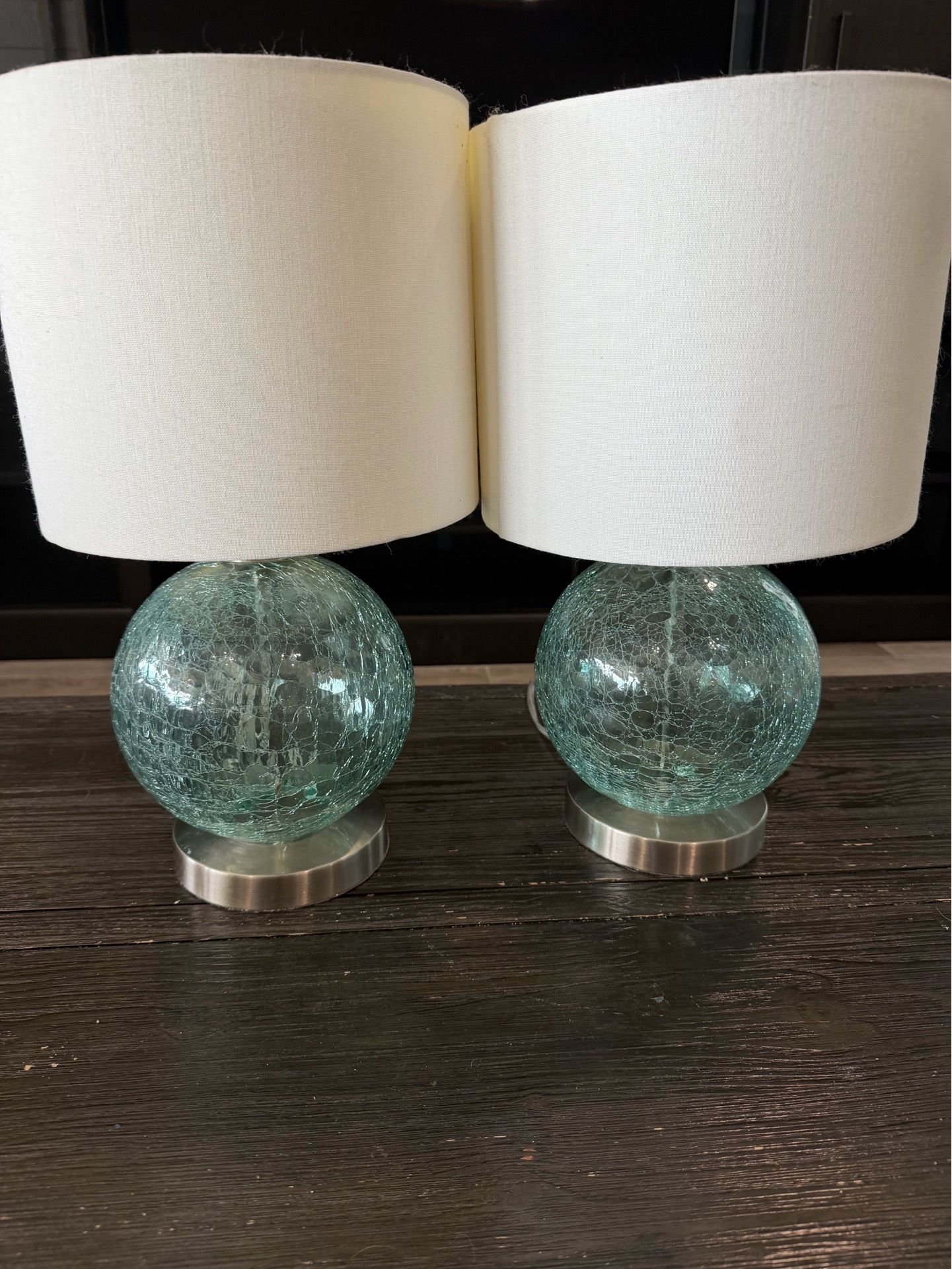 Set of 2 Coastal Glass Table Lamps – Aqua Crackle Glass