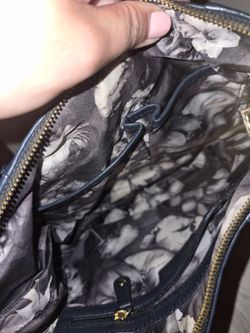 Navy Blue Handbag with Floral Lining