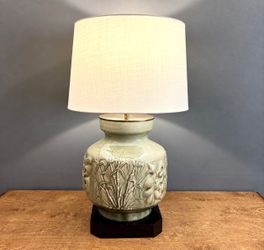 Large Mid Century Chinoiserie Ceramic Table Lamp with FU LU SHOU Symbols