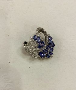 Tanzanite white zircon and black spinel sterling silver Bluejay bird pen