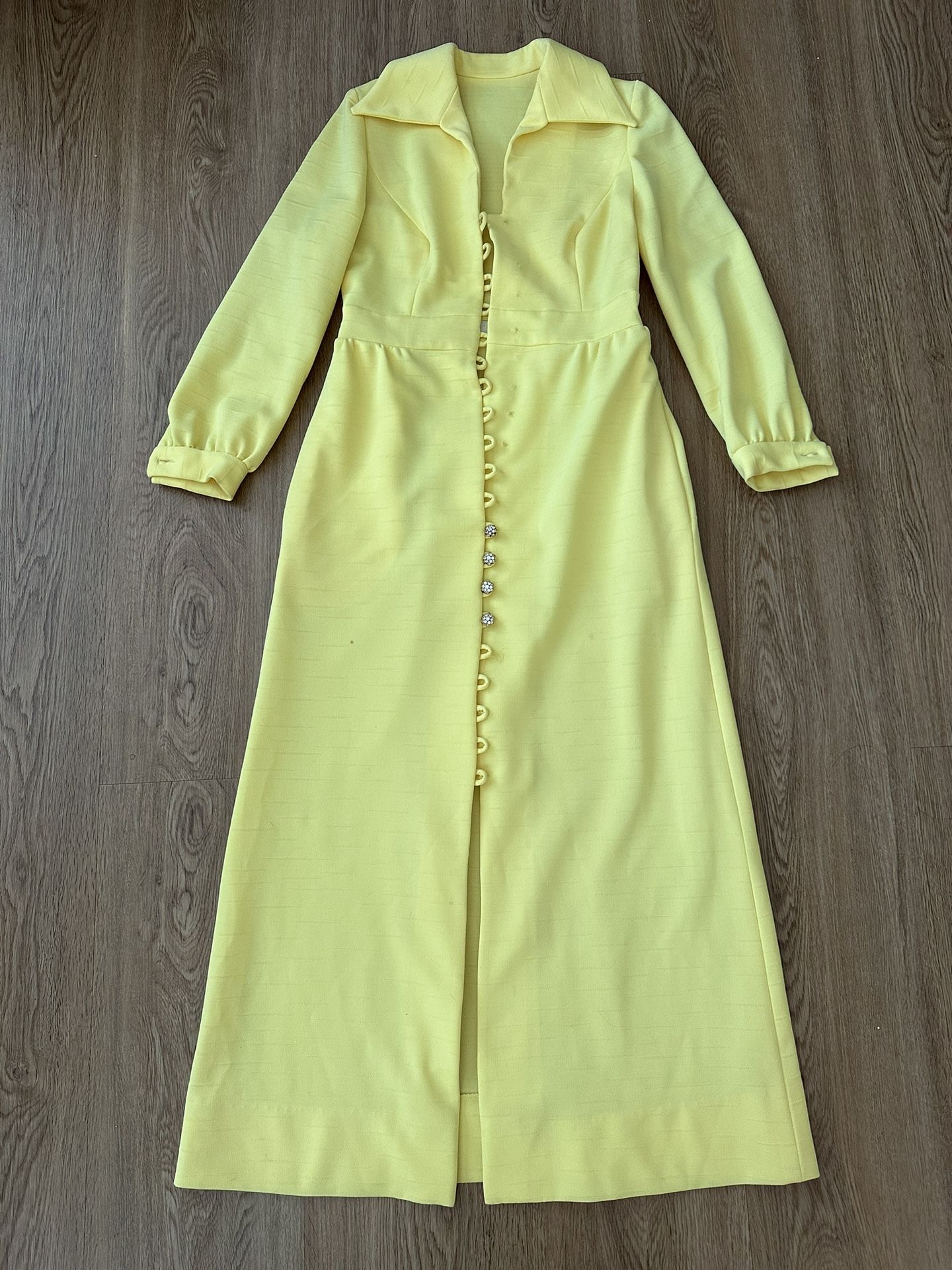 Vintage 1970's Mod Knit Yellow Dress Womens 54” long AS IS *see Pics