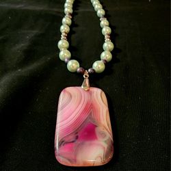 NEW Rectangular Smooth Polished Crystal Pendant Necklace 