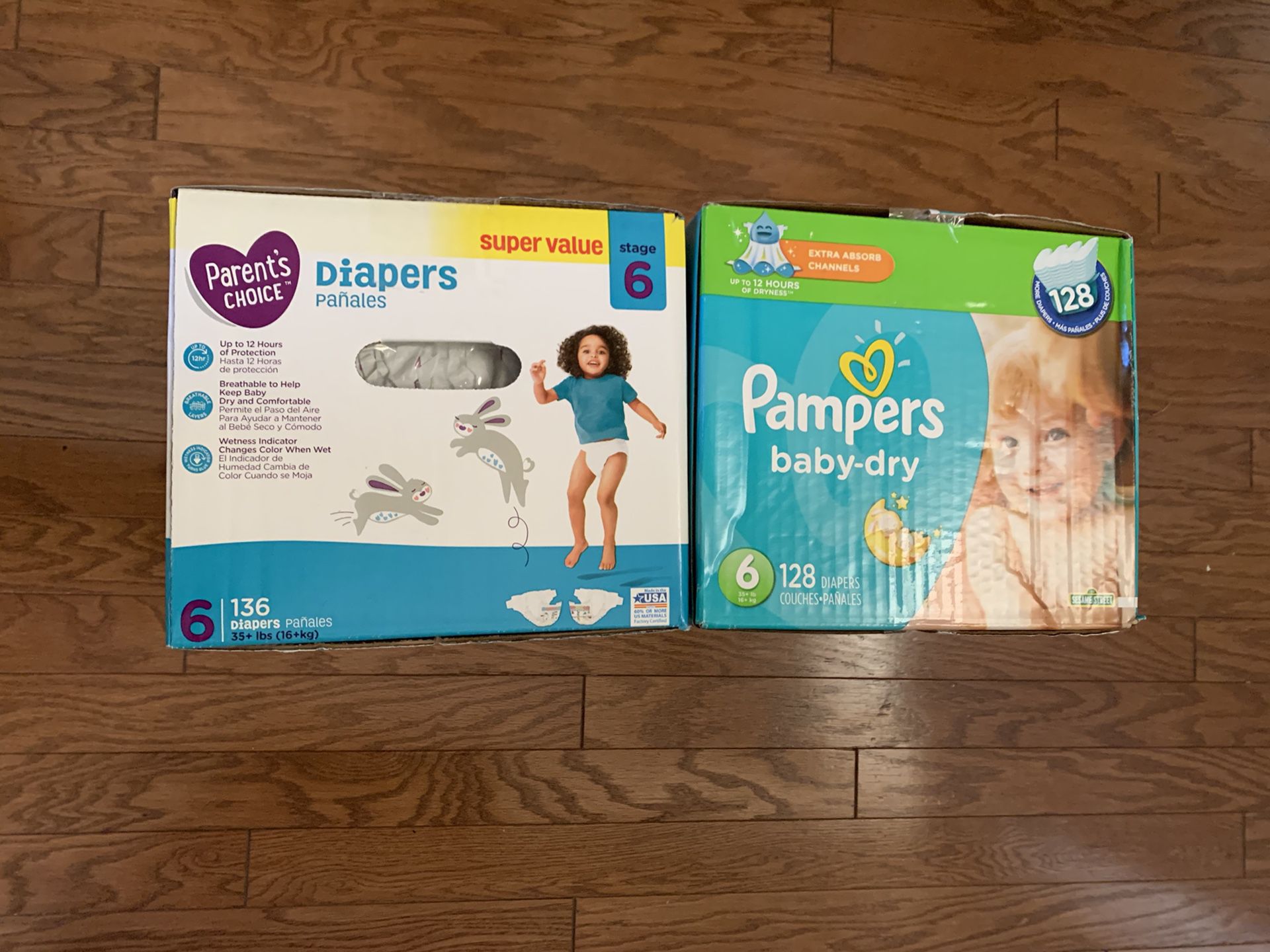 Baby diapers size 6 pampers 128 and parent choice 136