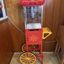 Vintage Popcorn Cart – 8 oz Kettle – Red & Gold – 53” Tall