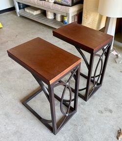 Title: Solid Wood & Iron C-Table Side Tables (Set of 2) – Like New