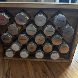 Freestanding Countertop Wood Spice Rack Shelf Holder with 20 Glass Jars Empty