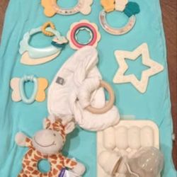 Hahaland, Kyte Baby, Bibs, Esty Wooden Teething Toys Rattles + Moonkie fruit feeder w freezing tray