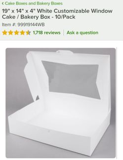 19" x 14" x 4" White Customizable Window Cake / Bakery Box