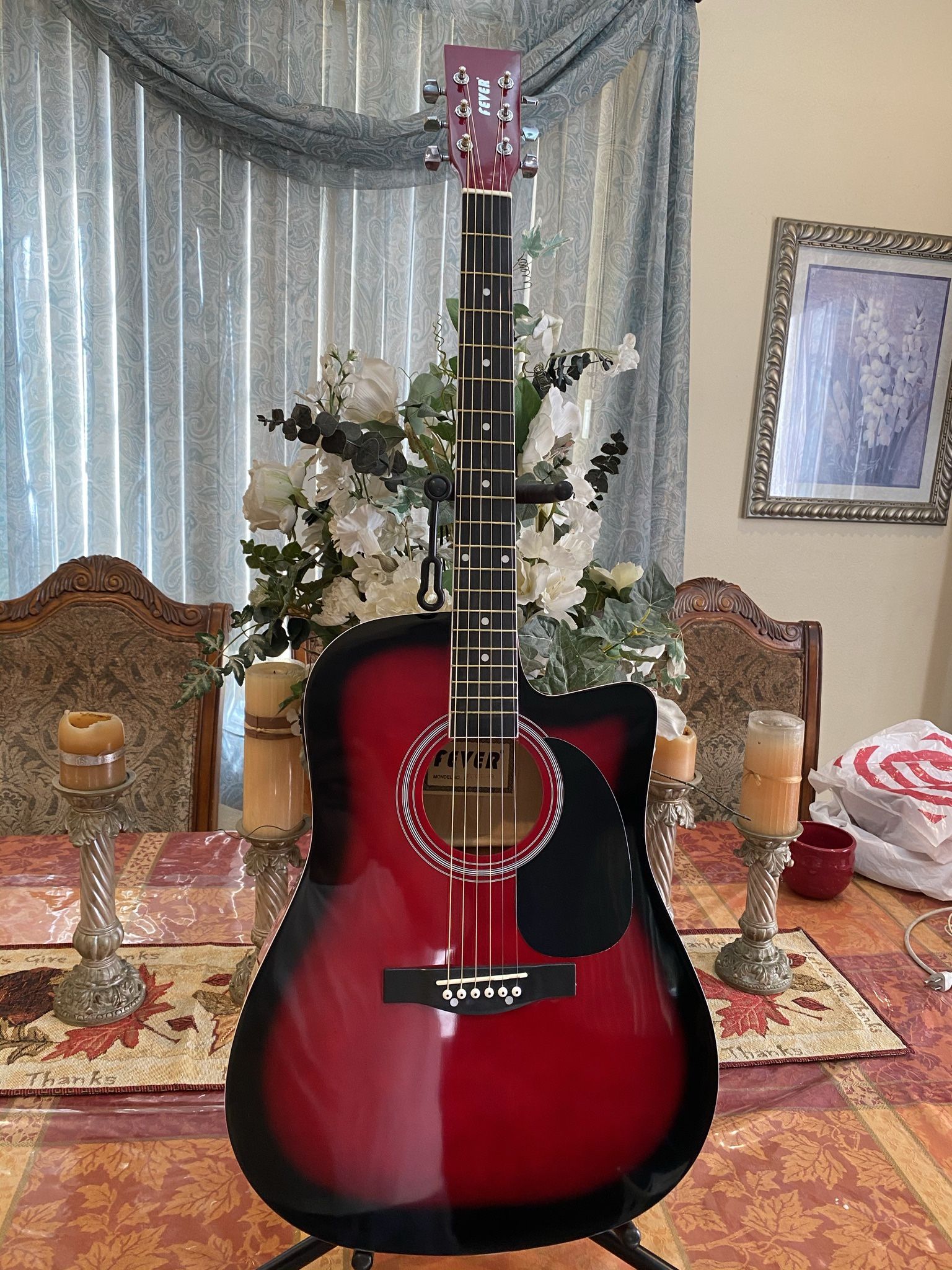 red fever acoustic guitar with metal strings