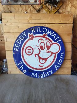 Reddy Kilowatt The Mighty Atom Round Metal Sign 14"