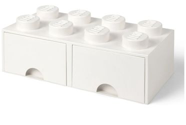 LEGO Brick Drawer, 8 Knobs, 2 Drawers, Stackable Storage Box White
