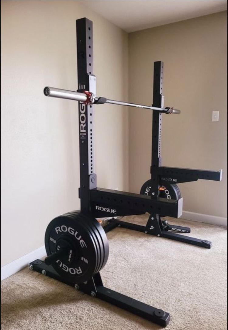 Rogue Fitness SML-1 70” Monster Lite Squat Rack Stand With SAML-24 Spotter Arms And Plate Storage Pair
