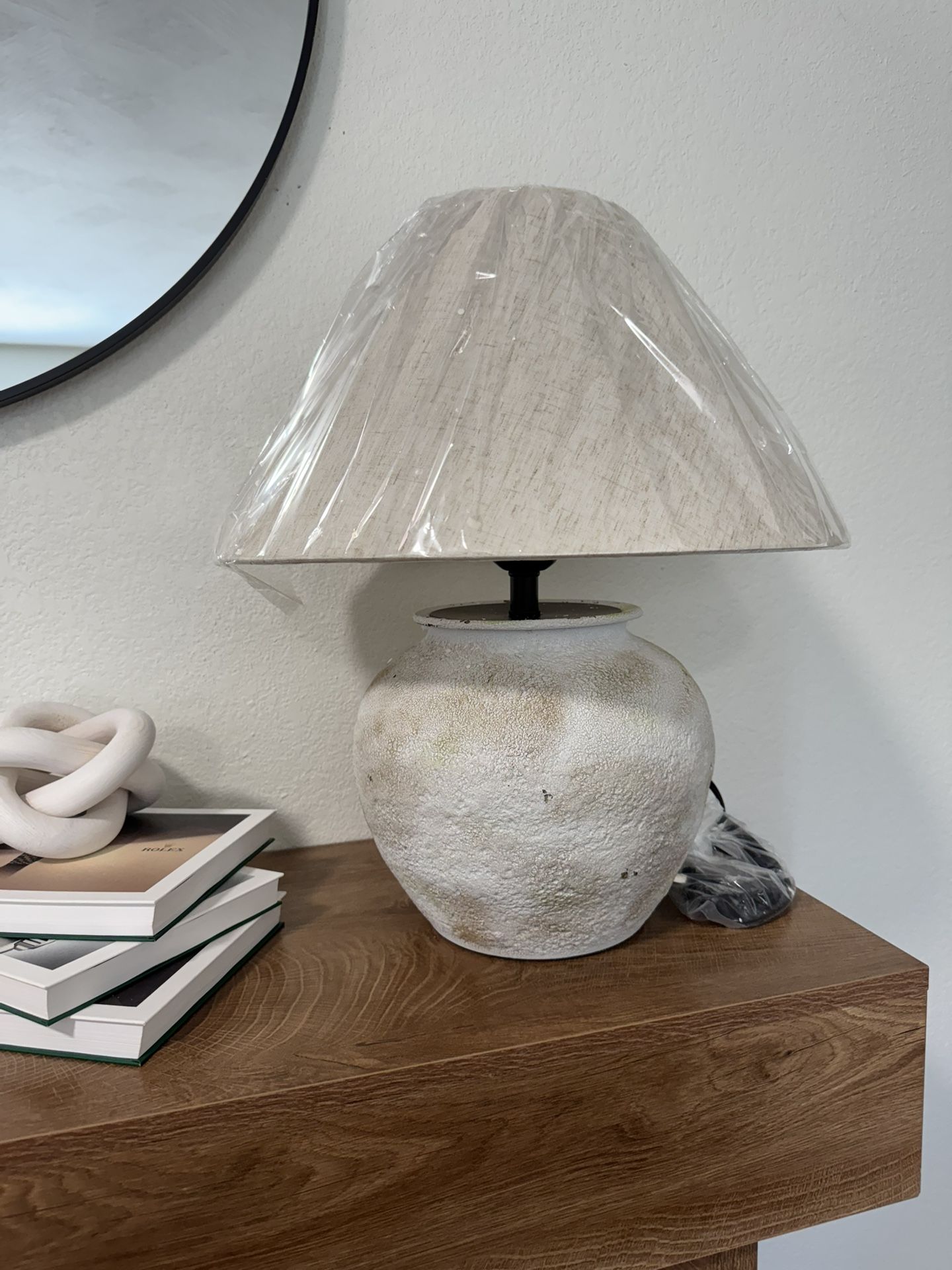 White Rustic Farmhouse Table Lamp - Terracotta Base with White Fabric Shade - 15.6 Inches - Warm White LED - 40W - 5000 Lumens