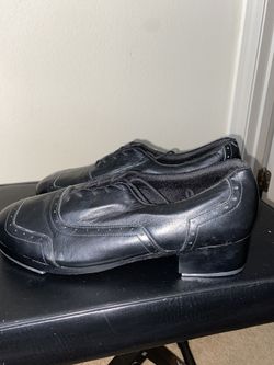 Mens Black Leather Jason Samuel Smith Patent Tap Shoes (size 9)