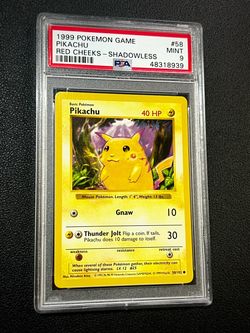 1999 Pokémon Pikachu Red Cheeks Shadowless PSA 9