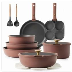 Brand new Burgundy 20 piece Carote Ceramic Nonstick Cookware Sets, PFAS Free Pots and Pans Set with Detachable Handles