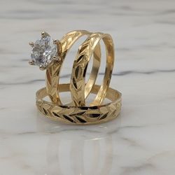 Trio Anillos Sólidos De Compromiso Oro 14K.