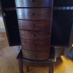 Wood Freestanding Jewelry Box 6 Drawers