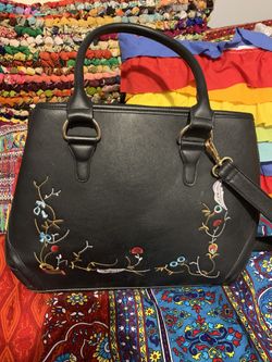 Black embroidered purse