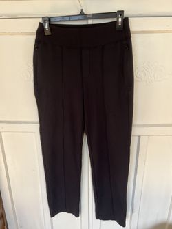 Athleta Eastbound Straight Pants Womens 4 Black Ponte Pintuck Pull On Travel Activewear 